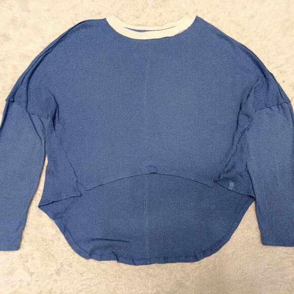 Free People We The Free Women's Blue Waffle Knit Jayson Ringer Short Front Tee - Picture 2 of 7